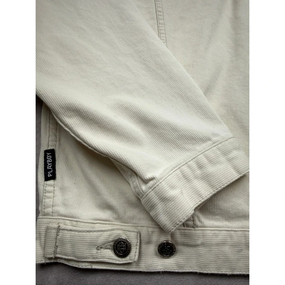 VTG GII Playboy Jeans Collection Men LL Cream Corduroy Trucker Jacket Y2K Casual